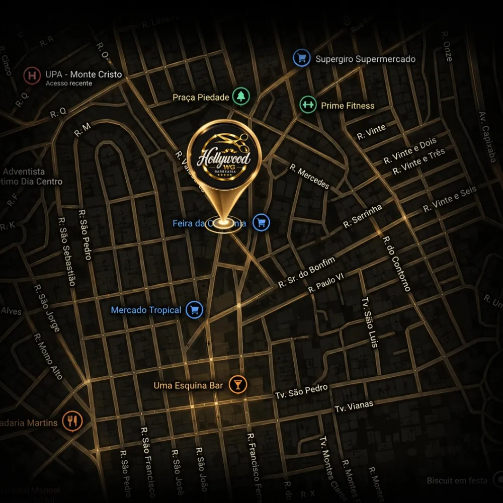Mapa estilizado da localização da Hollywood WG Barbearia em Itabuna, Bahia